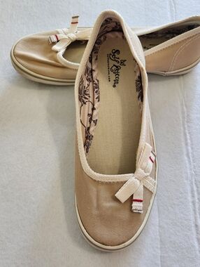 Self Esteem Beige Canvas Bow Slip-Ons Size 6.5